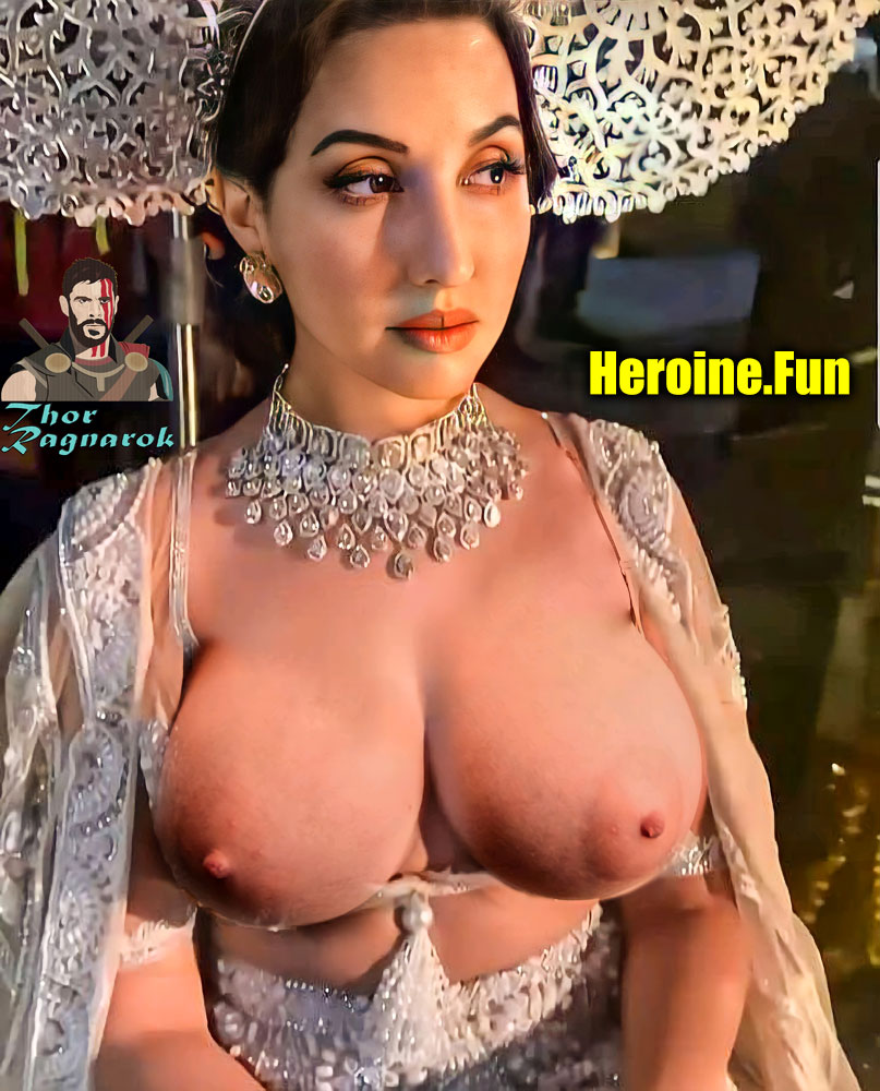 Big boobs Nora Fatehi open blouse nude nipple show