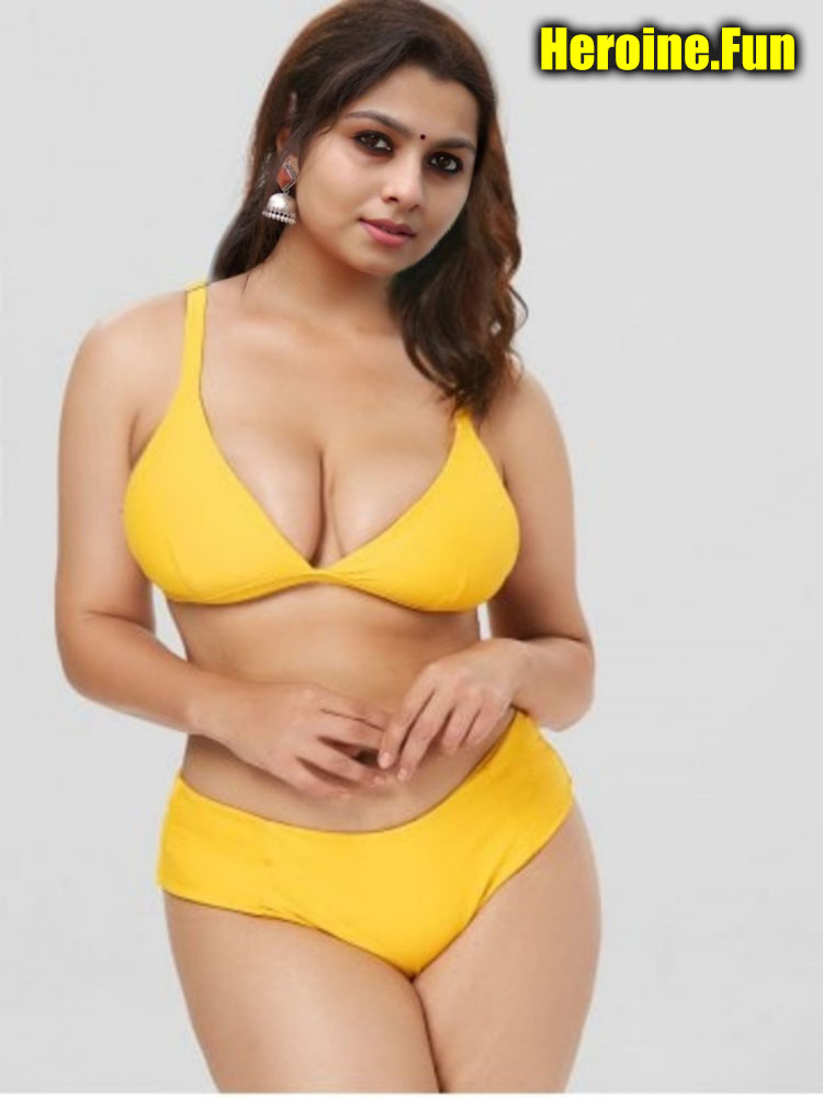 Hot Nyla Usha semi nude yellow bra without dress